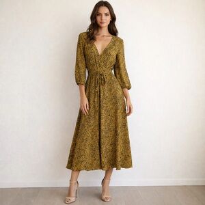 NWT Kookai Viper Dress Size 36 Black/Yellow Snake Skin Print Flowy Midi/Long